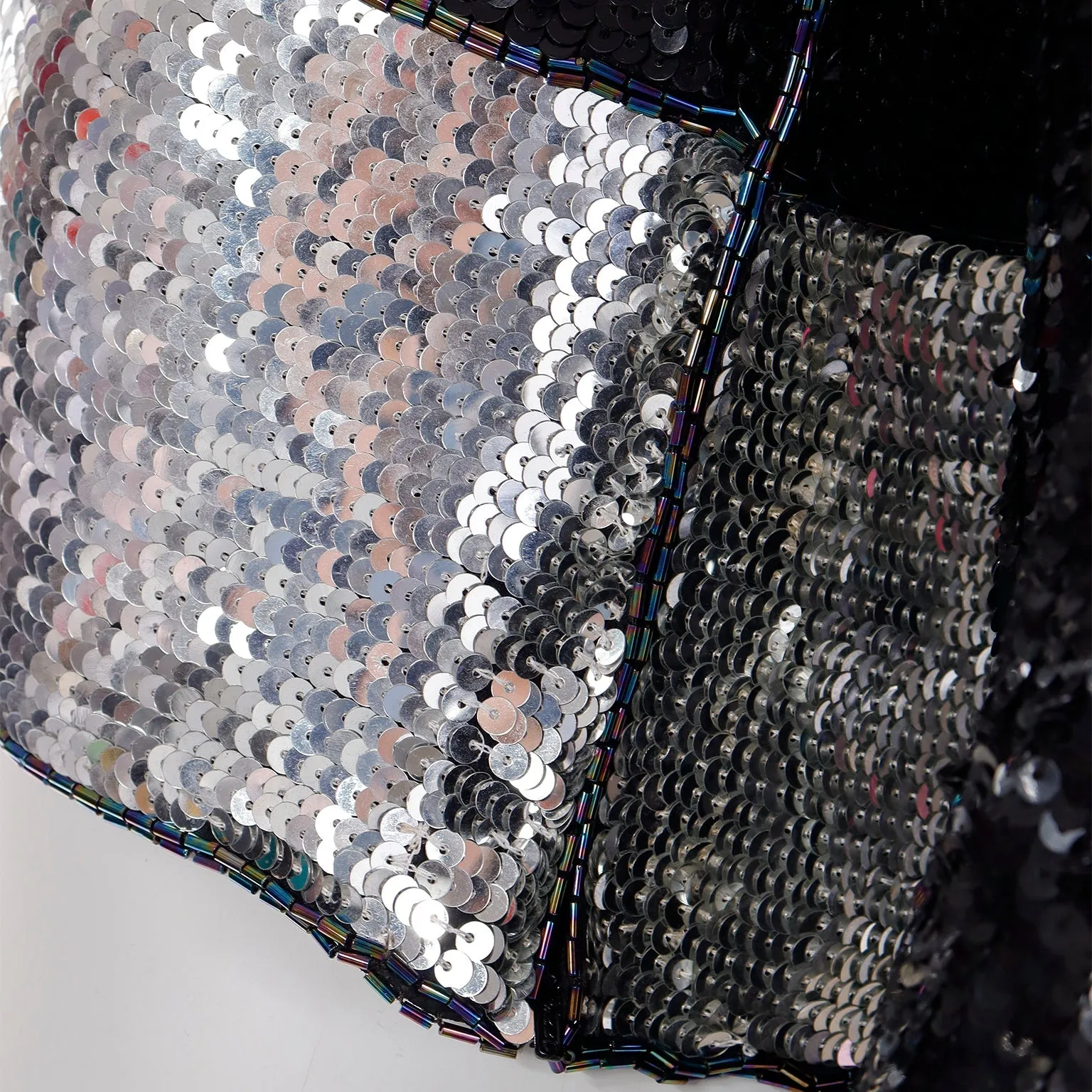 1970s Yves Saint Laurent Black & Silver Beaded & Sequin Silk Evening Top