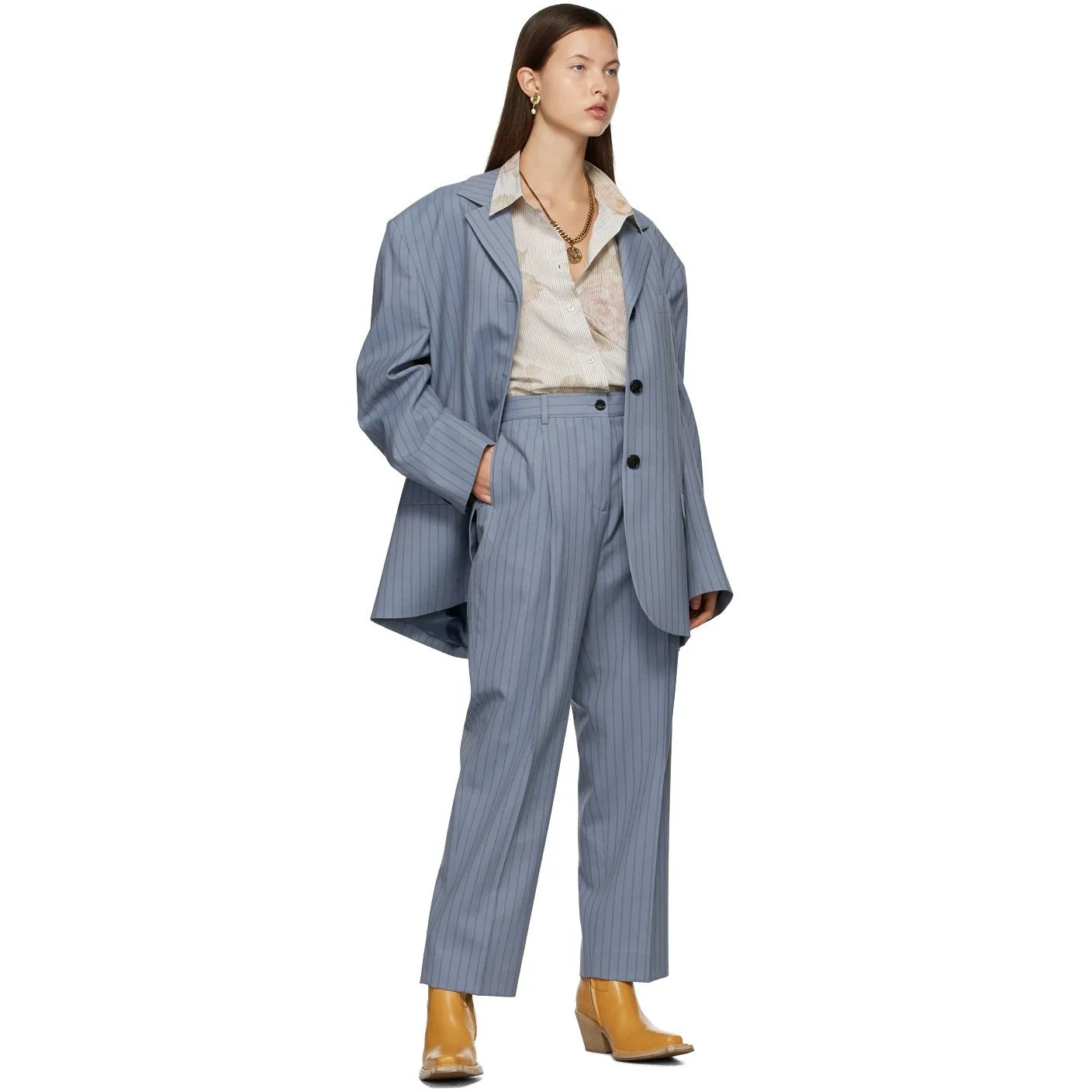 Acne Studios Blue Wool Pleated Trousers