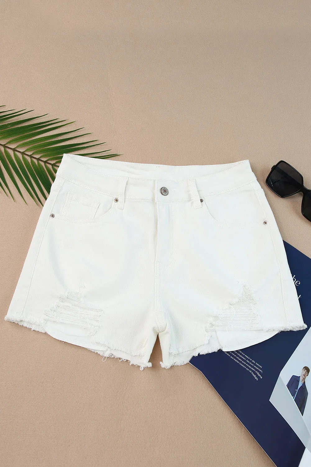 *APP EXCLUSIVE* Frayed Hem Distressed Denim Shorts with Pockets