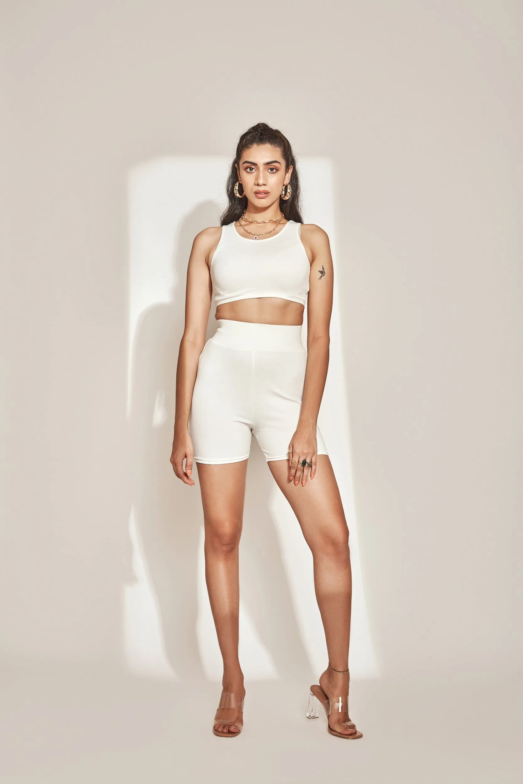 Athleisure Tank Top & Cycling shorts -White