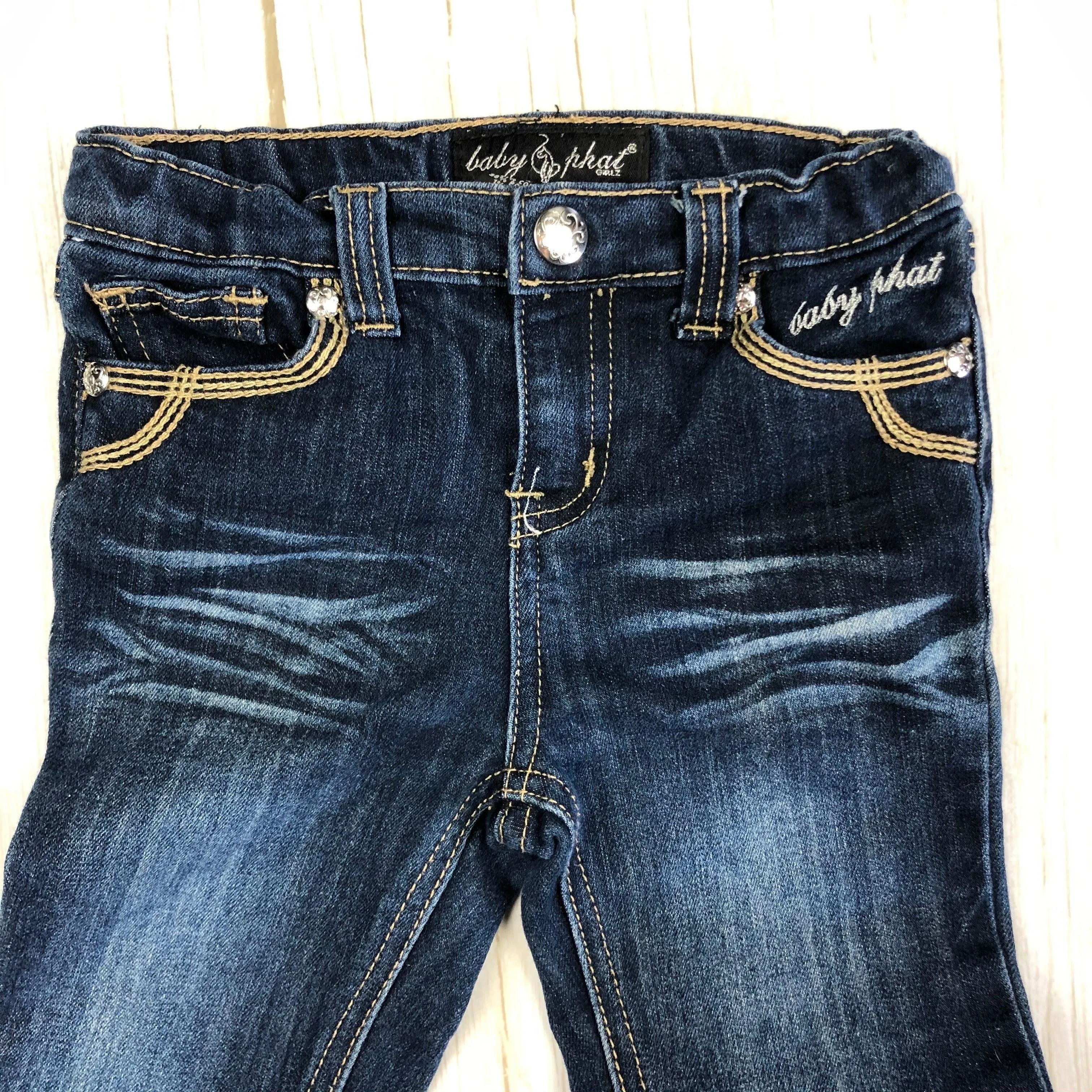 Baby Phat Girls Embroidered Logo Pocket Jeans - Size 4
