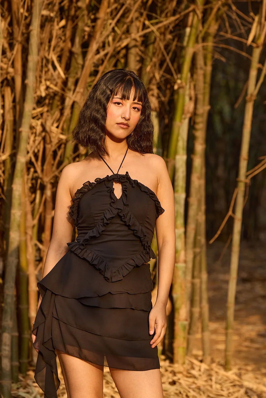 Black Asymmetrical Layered Skirt