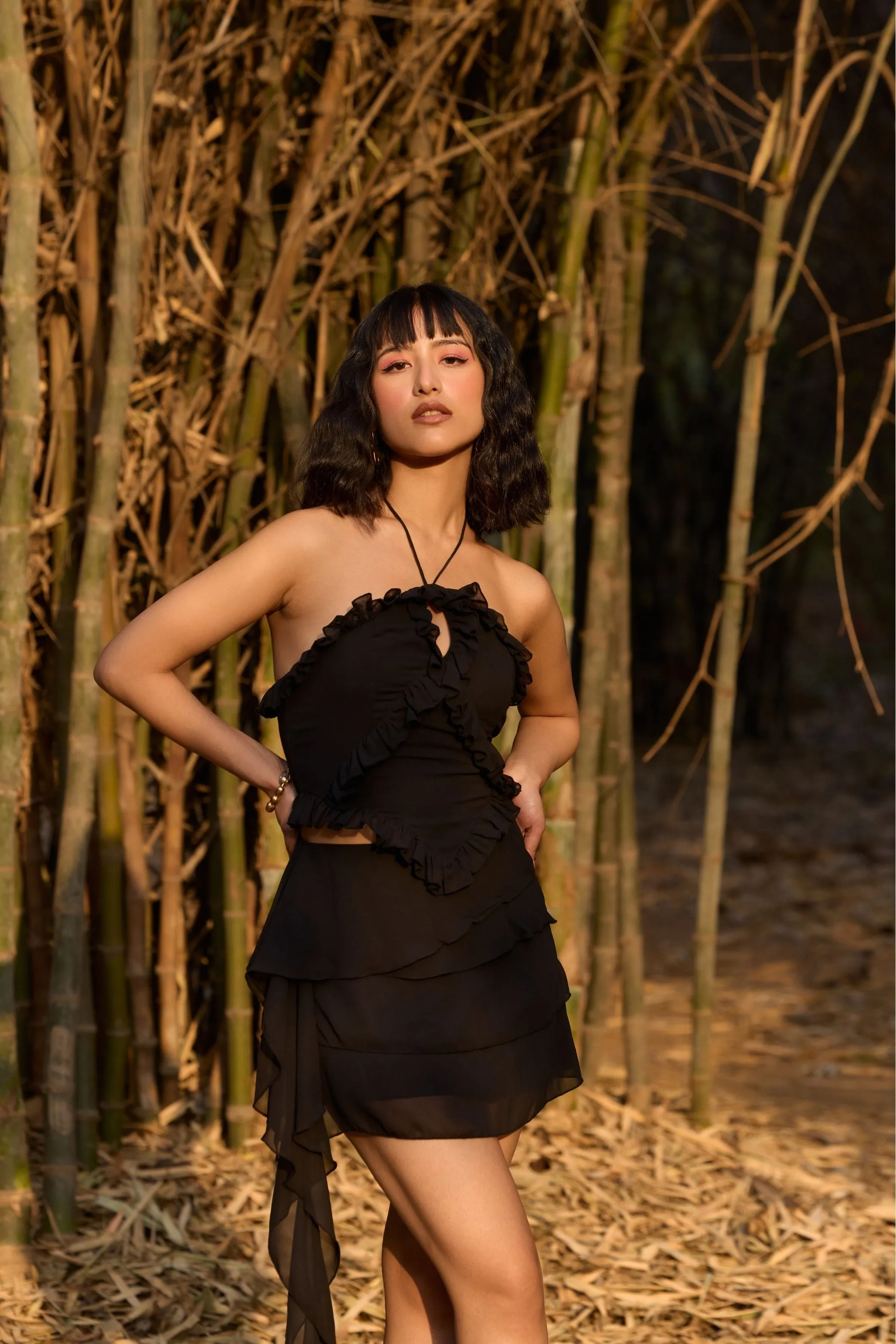 Black Asymmetrical Layered Skirt
