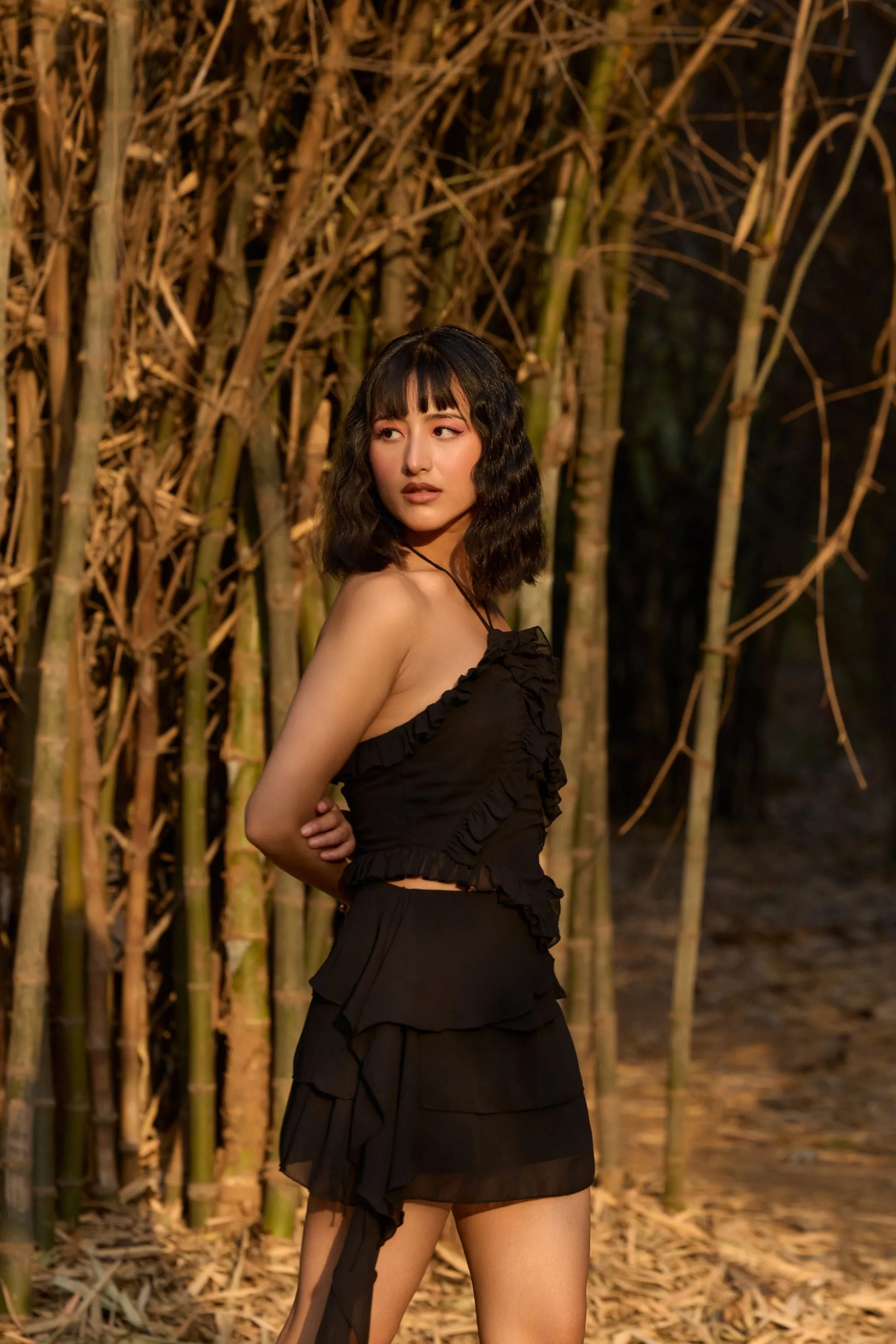 Black Asymmetrical Layered Skirt