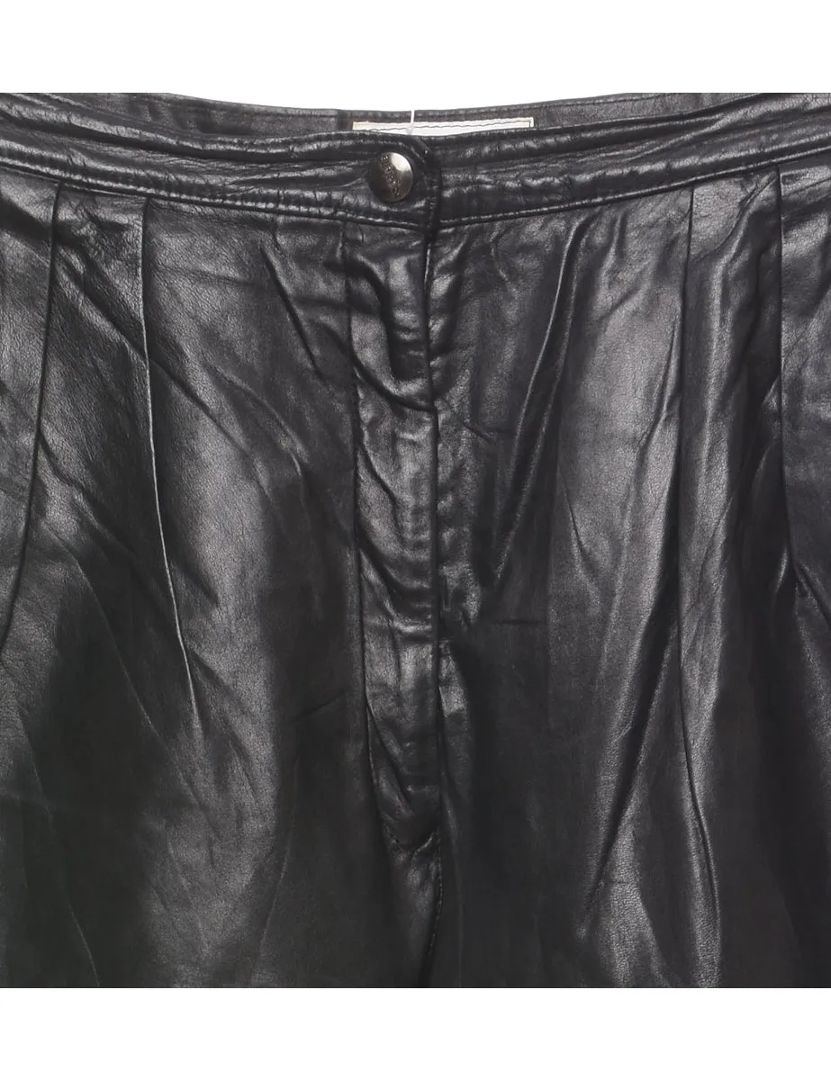 Black High Waist Pleated Leather Trousers - W26 L30