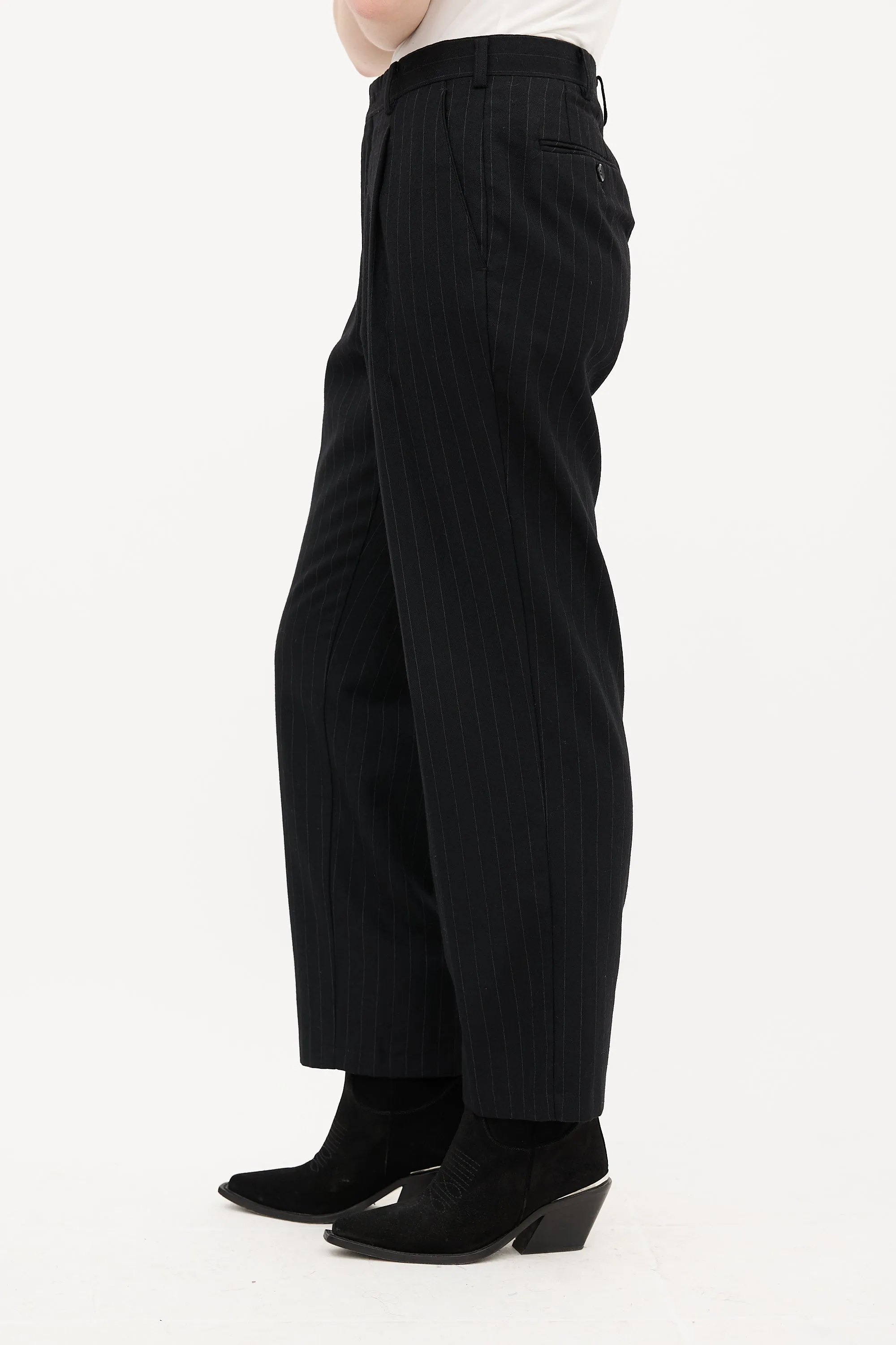Black Pinstripe Straight Leg Trouser