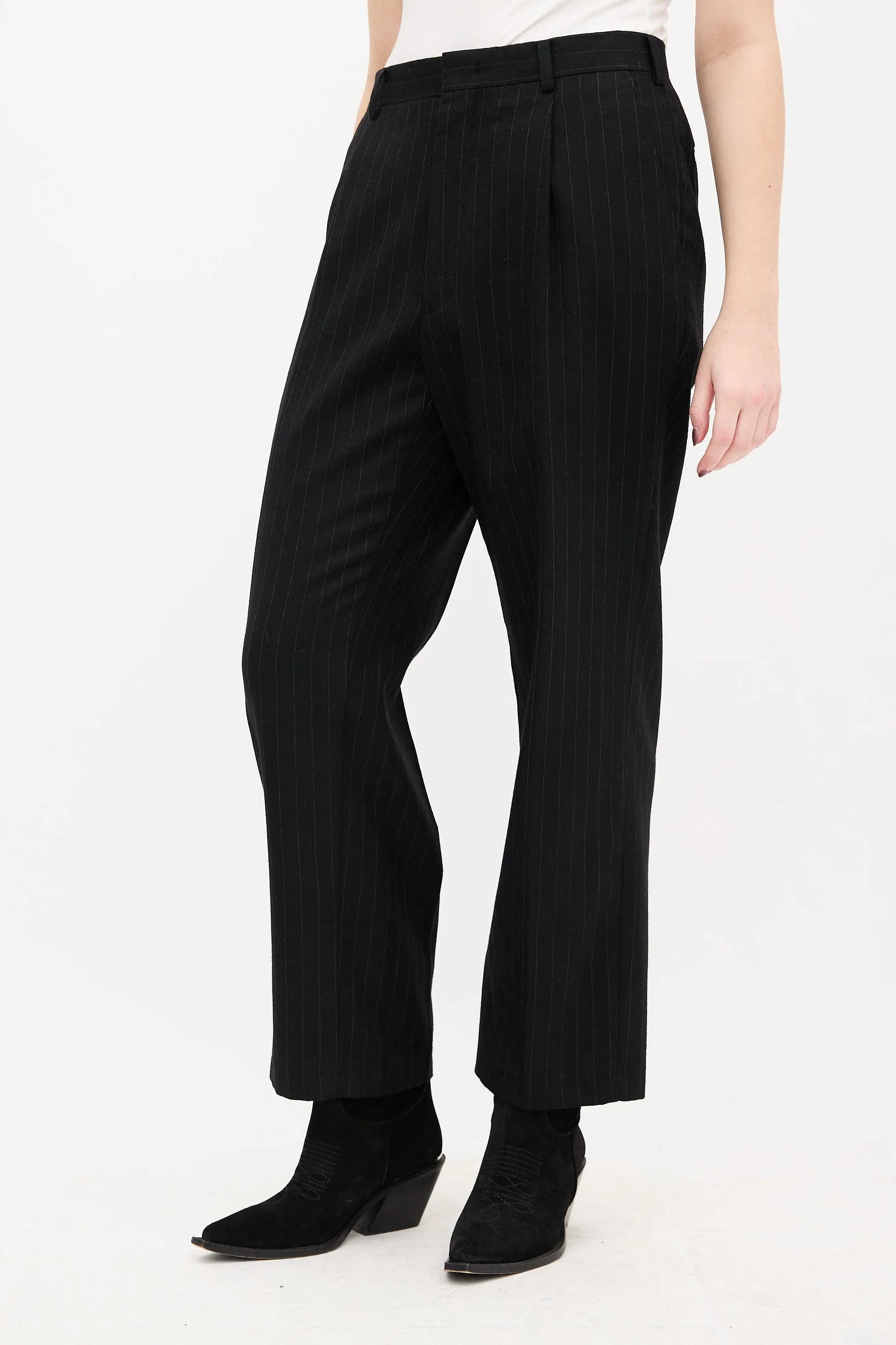 Black Pinstripe Straight Leg Trouser