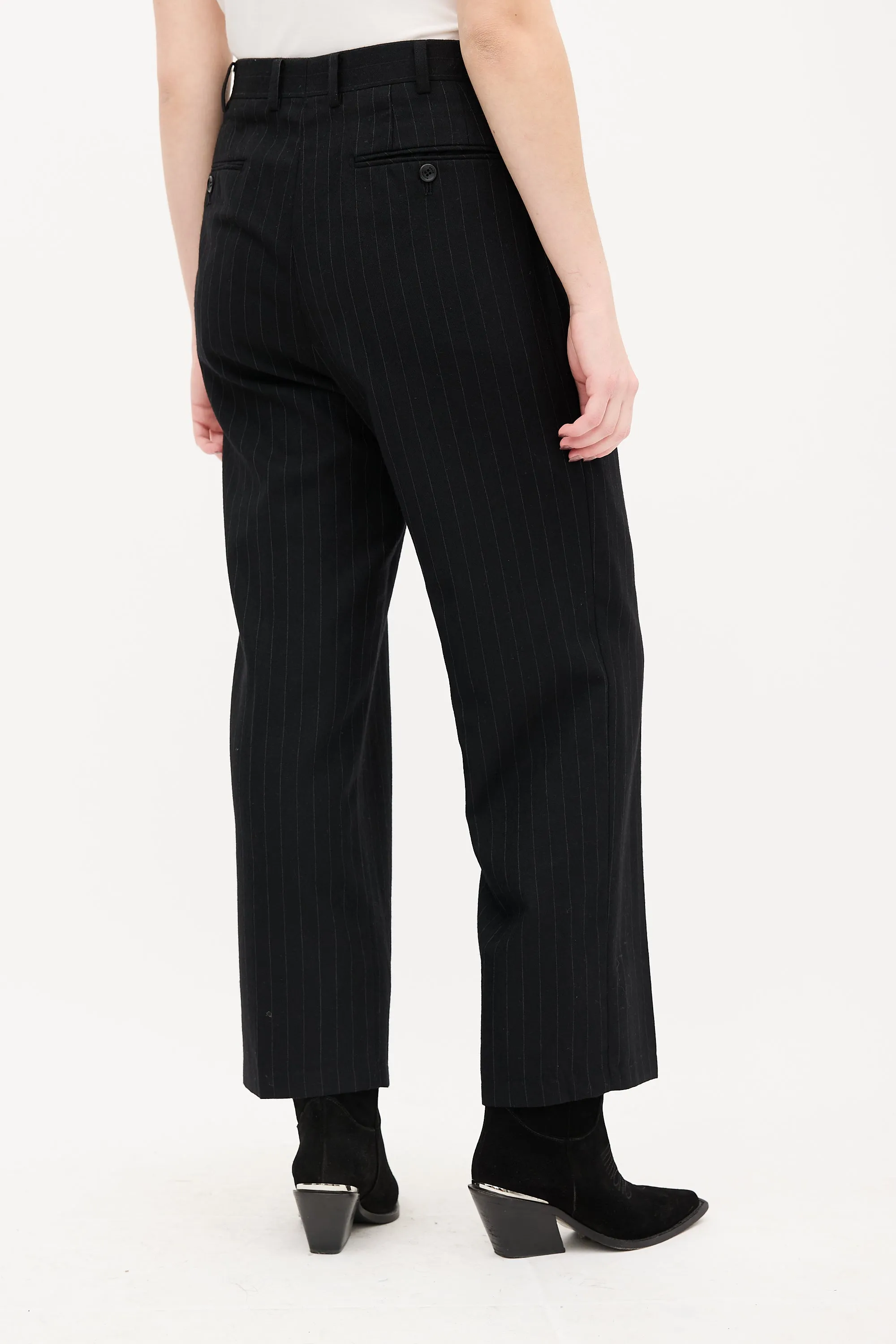 Black Pinstripe Straight Leg Trouser