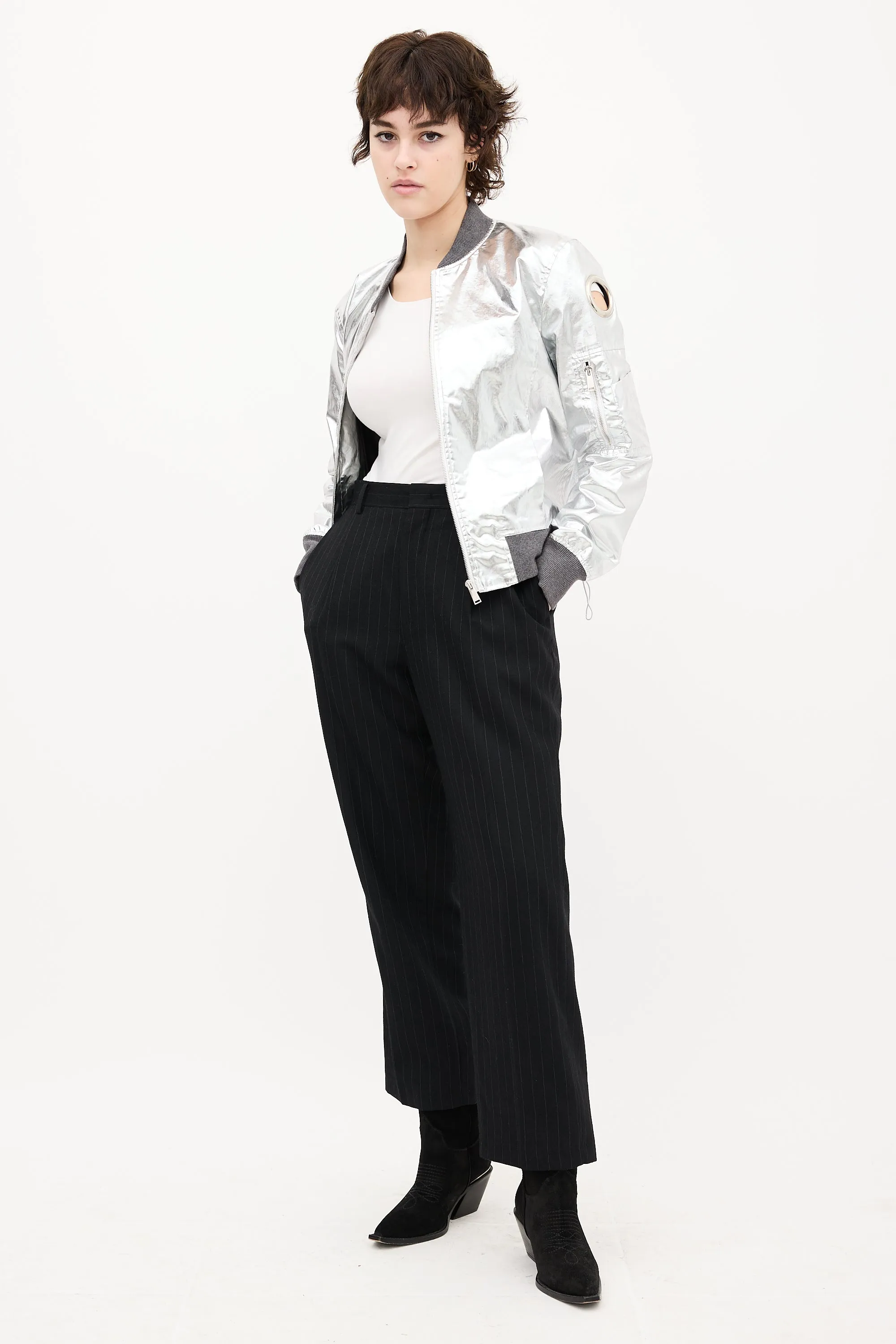 Black Pinstripe Straight Leg Trouser