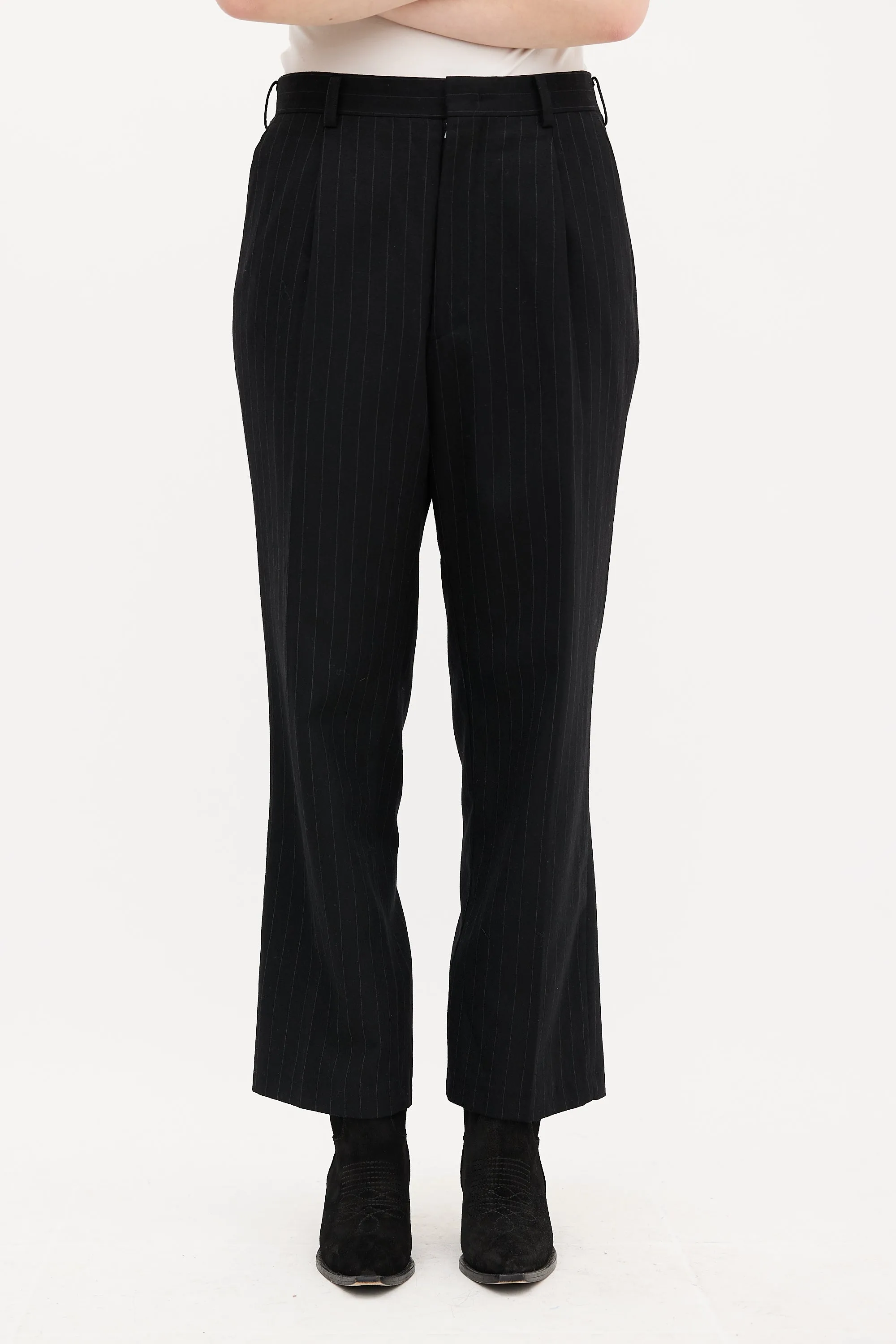 Black Pinstripe Straight Leg Trouser
