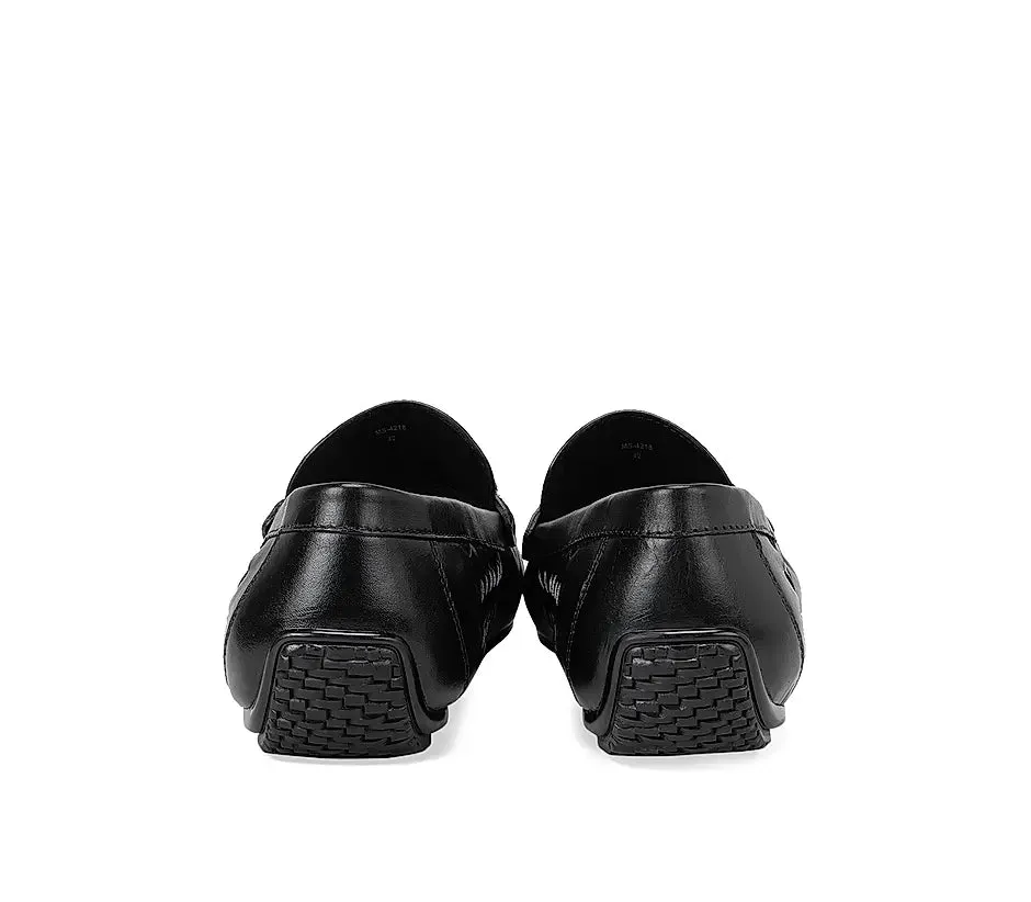 Black Weave Textured Leather Moccasins