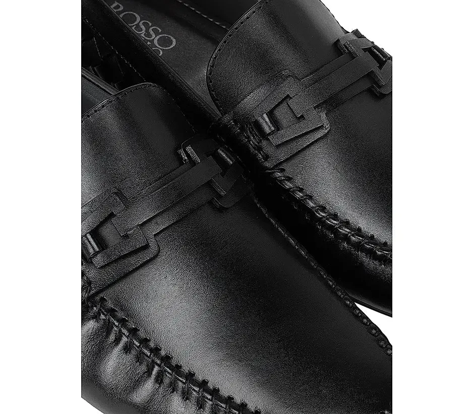 Black Weave Textured Leather Moccasins