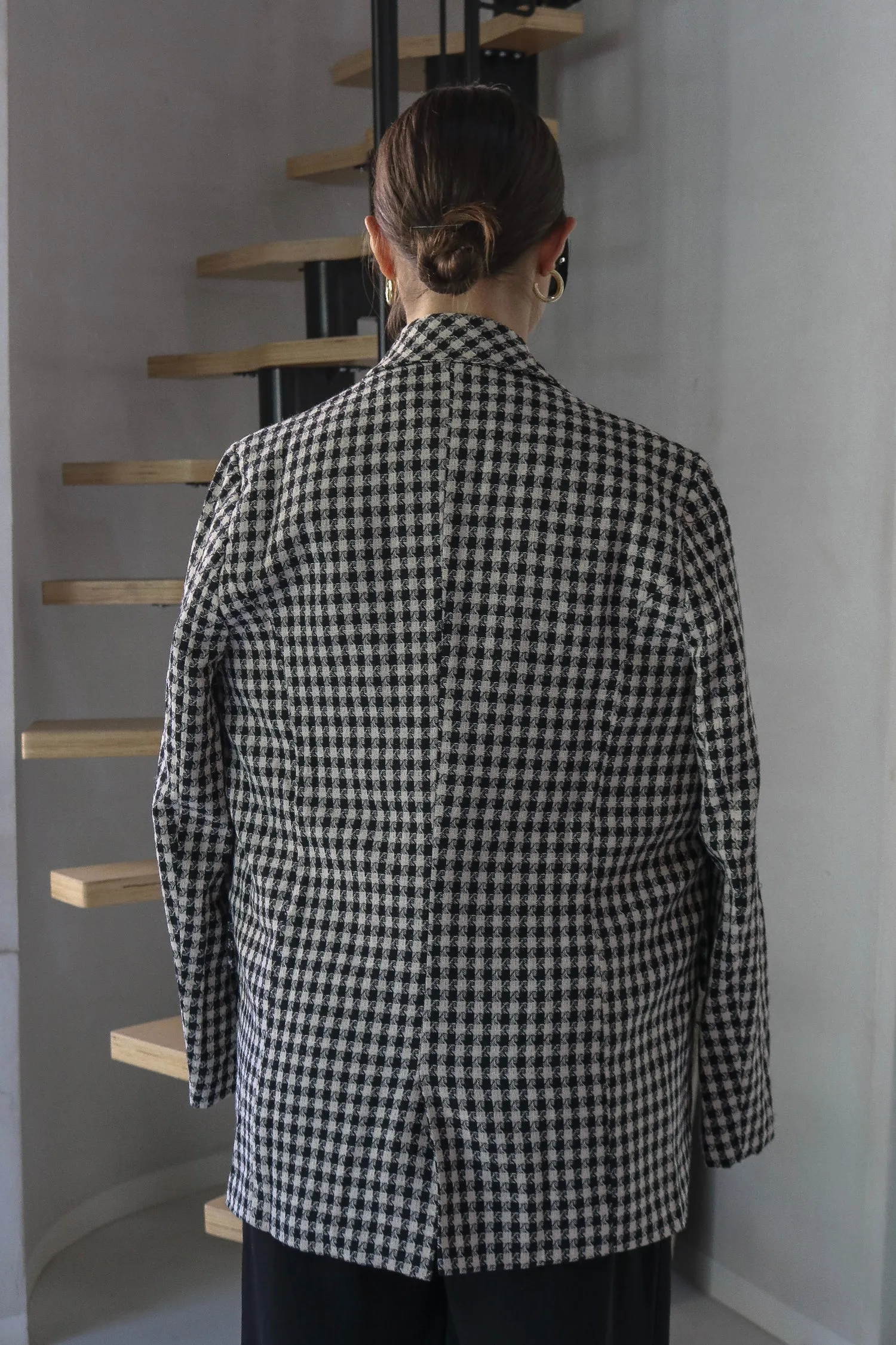 'Bonheur' Oversized Vintage Checkered Gingham Blazer in Black and White