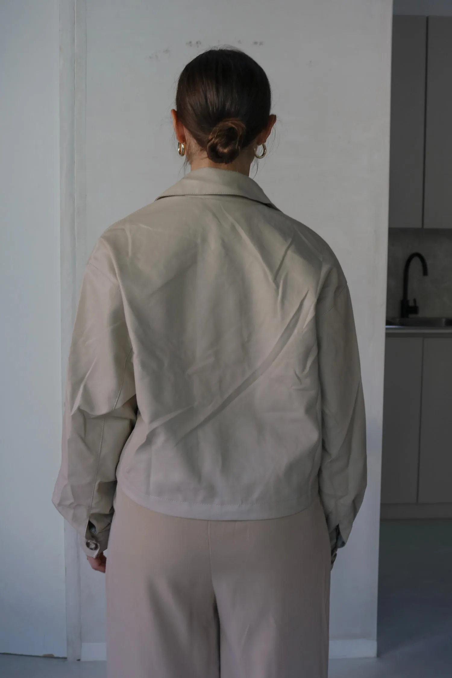 'Carter' Collared Faux Leather Jacket in Beige