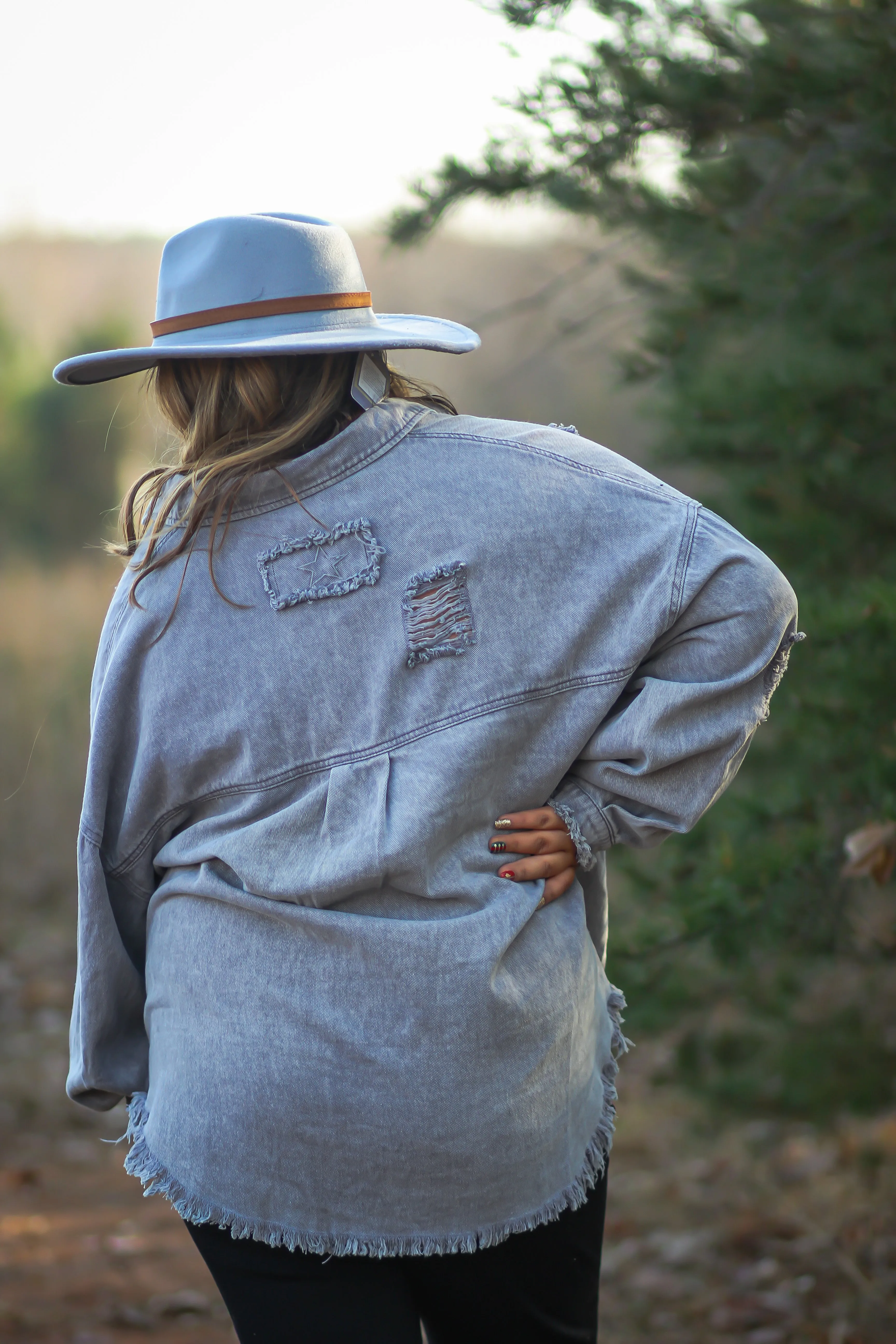 Curvy Grey Distressed Denim Jacket