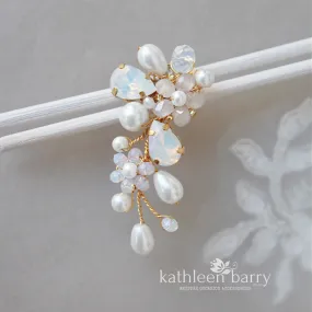 Dainty floral crystal pearl Rhinestone wedding earrings available milky opal & assorted colors and finishes Gold, silver or rose gold STYLE: Bria