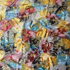 Digital Printed multi coloured Silk Chiffon fabric (makmal) with film metallic lurex and velvet in floral design for Dirac - D9902