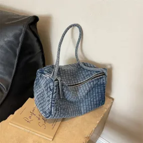 Distressed denim shoulder bag