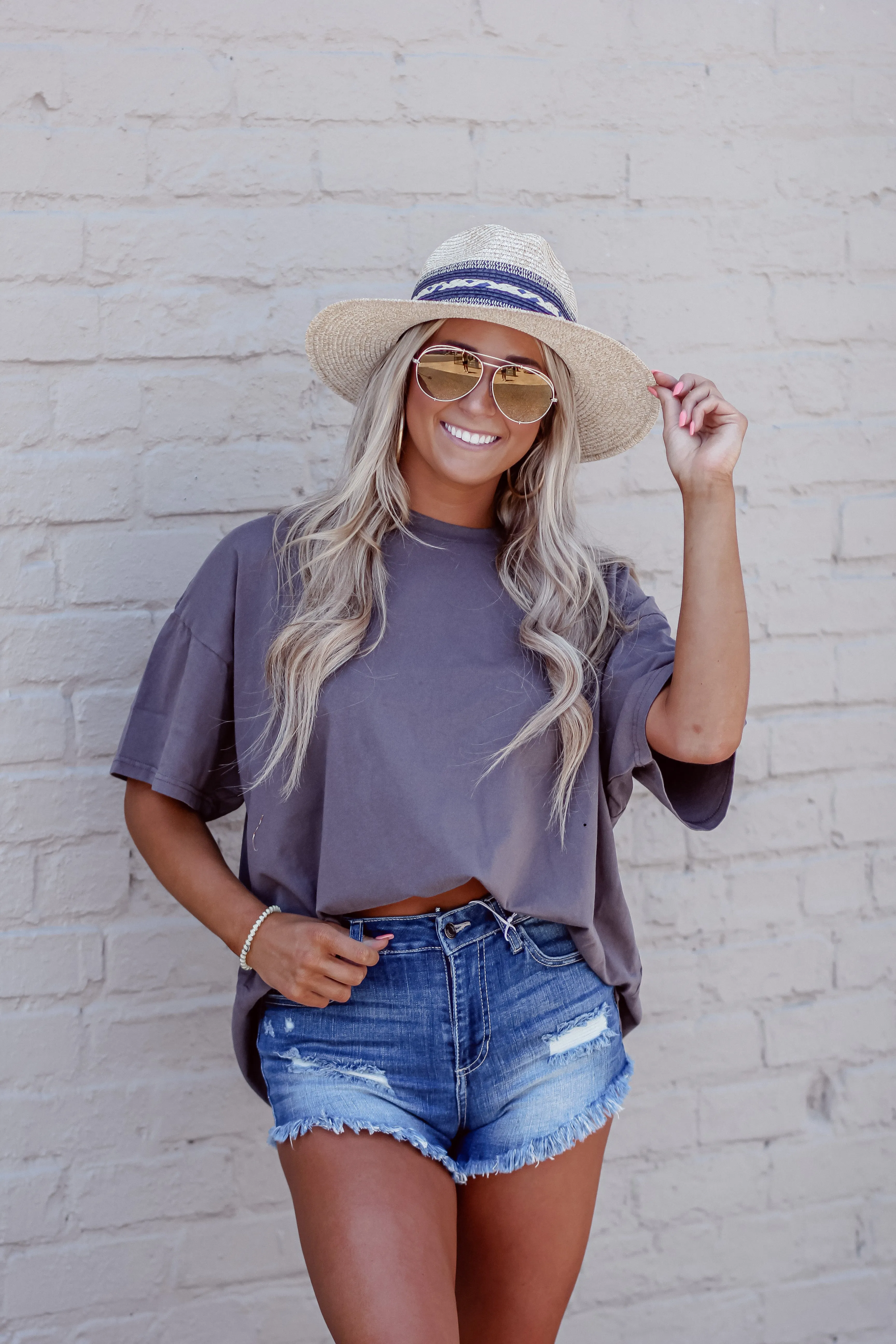 Distressed Oversized Top in Charcoal
