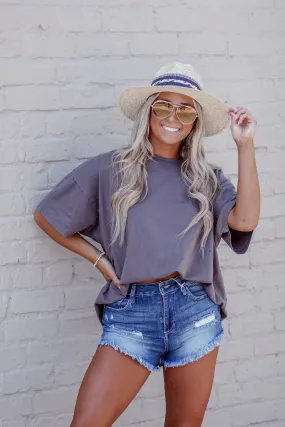 Distressed Oversized Top in Charcoal