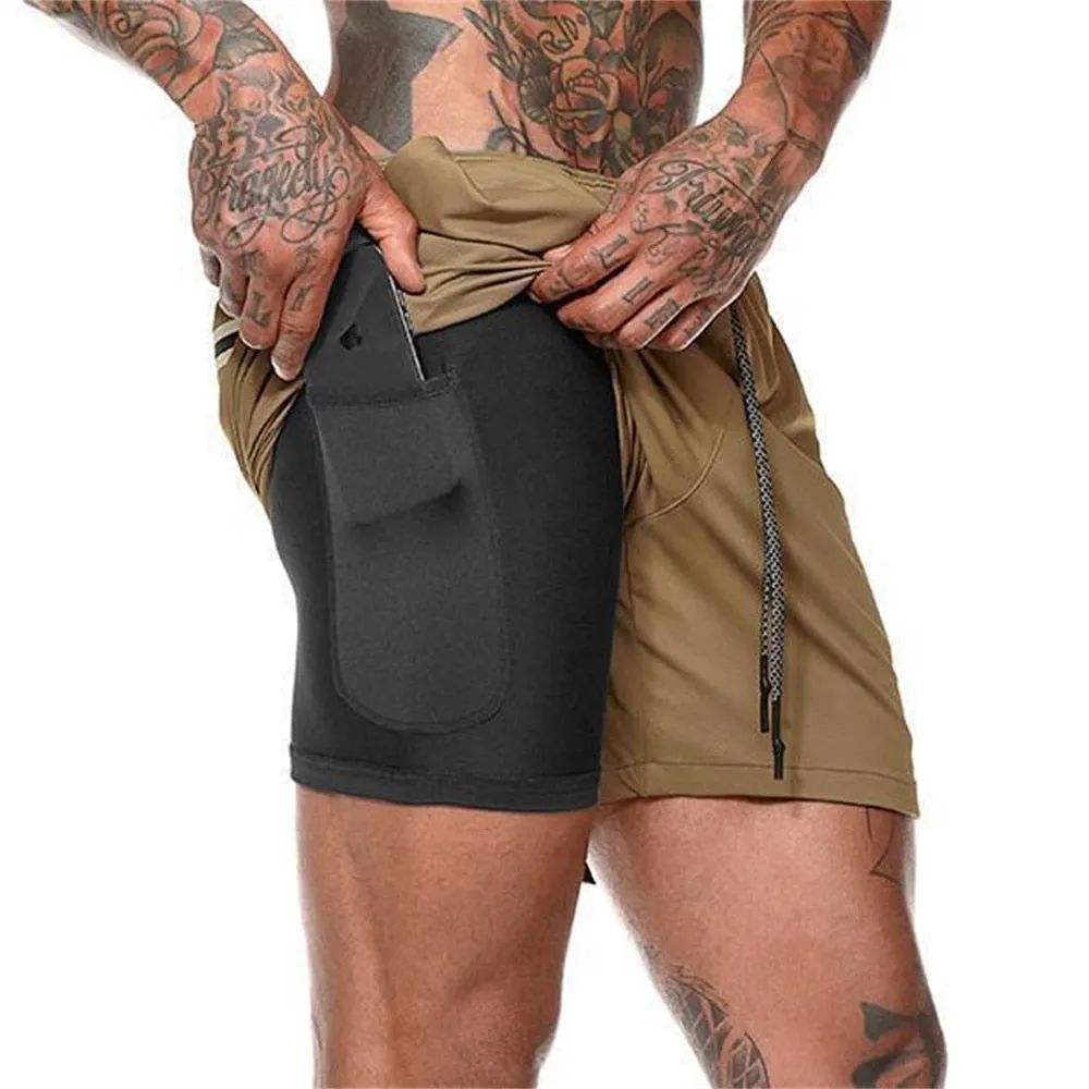 Double Layer Solid Shorts Large Size Fitness