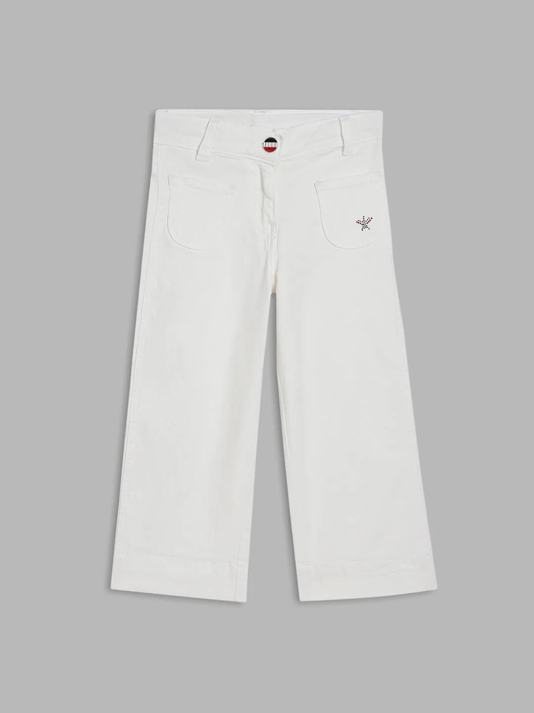 Elle Kids Girls White Solid Relaxed Fit Jeans