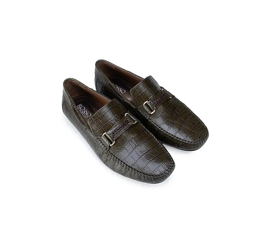 Green Croco Effect Moccasins