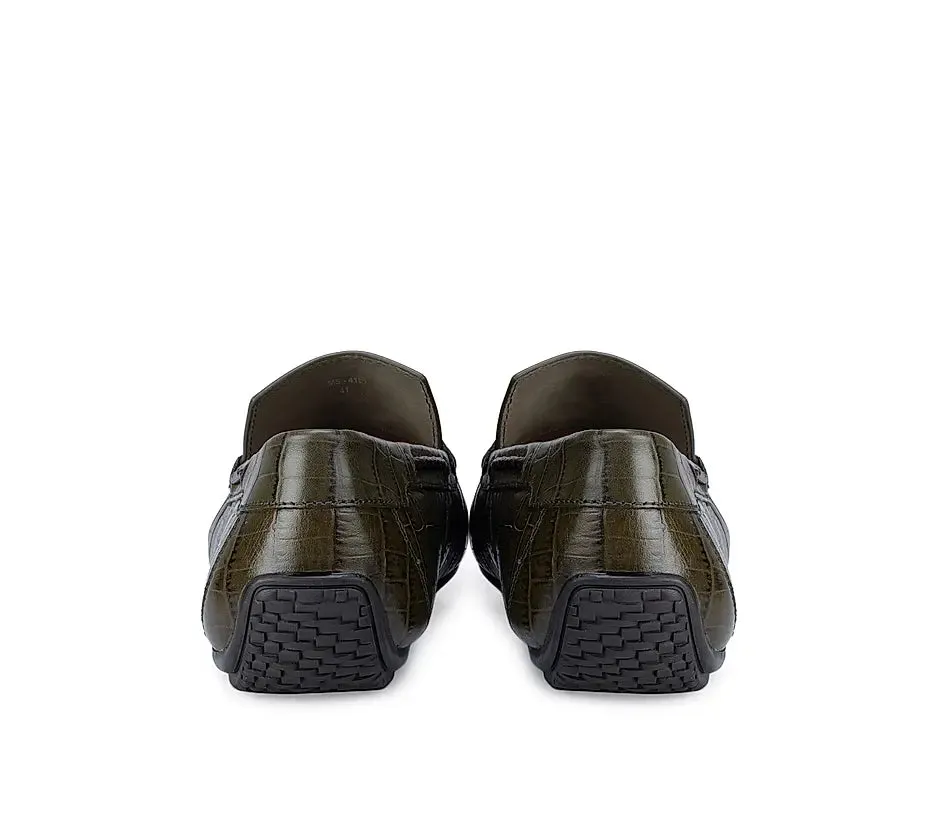 Green Croco Effect Moccasins