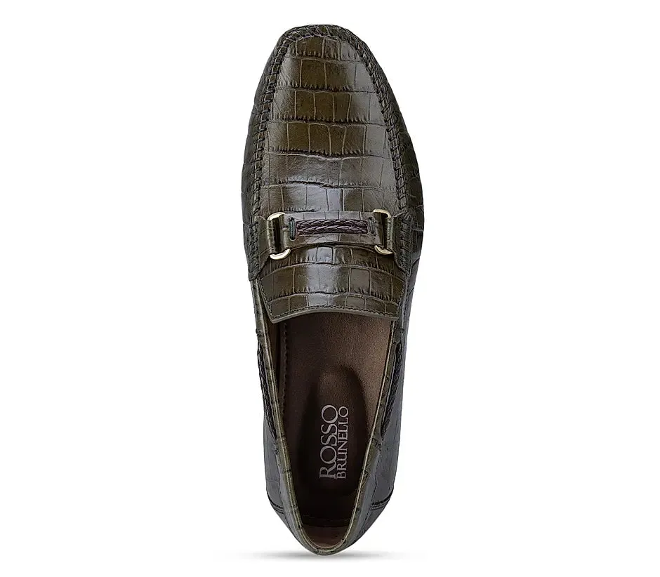 Green Croco Effect Moccasins