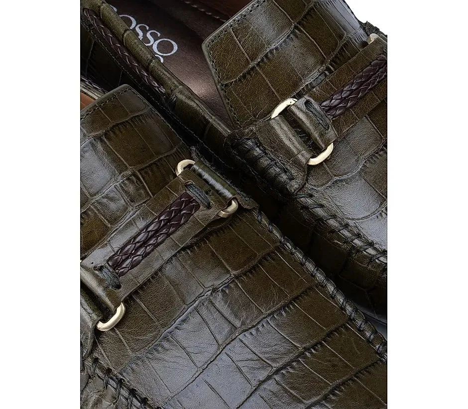 Green Croco Effect Moccasins