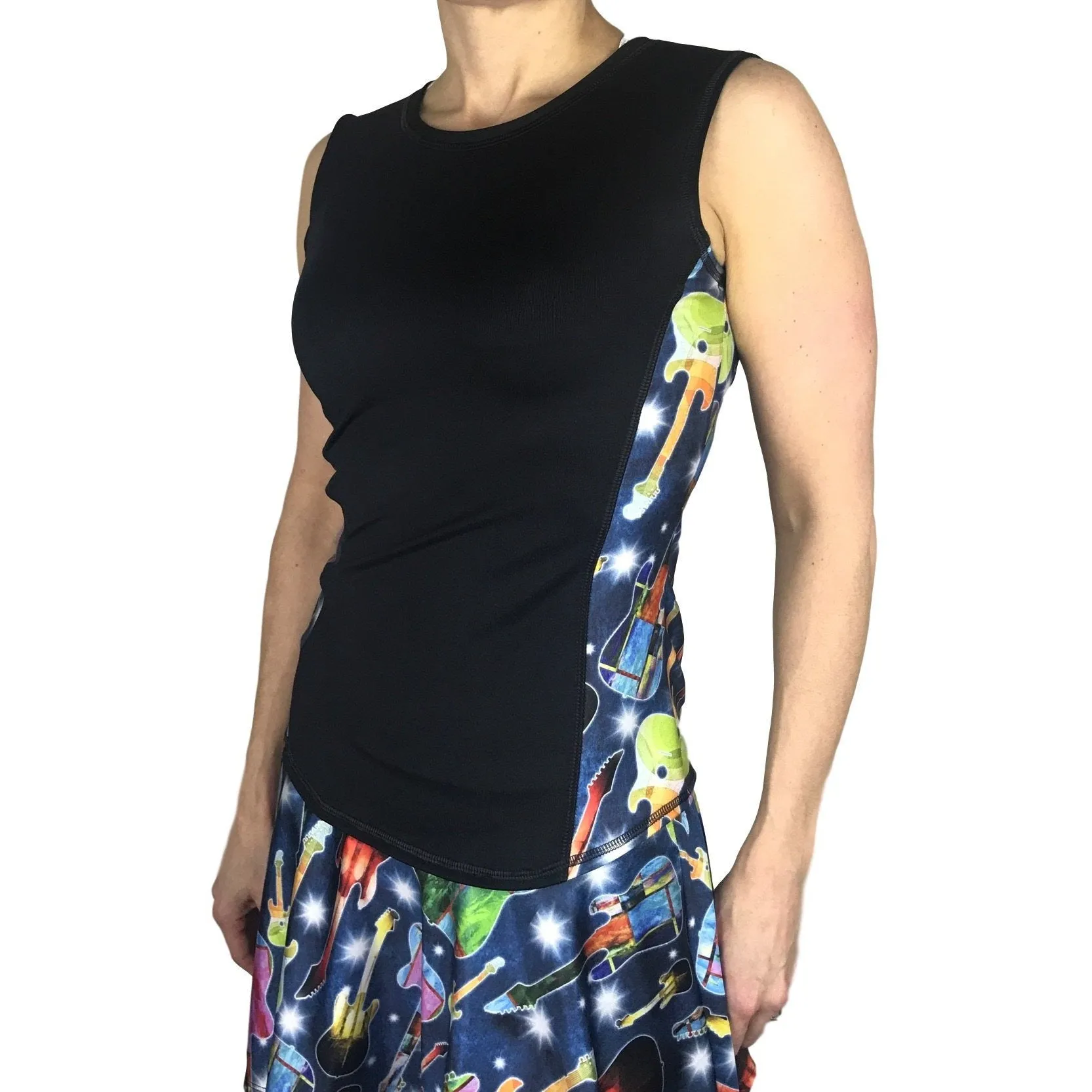Guitar Rock 'n' Roll Women's Athletic Outfit - Running Outfit, Golf Apparel, Tennis Outfit Skirt w/ built in compression shorts