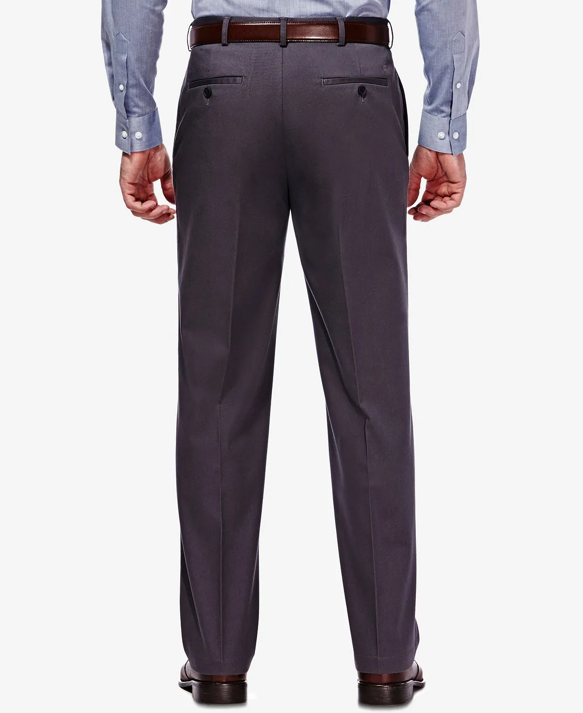 Haggar Men's Premium No Iron Khaki Flat Front Hidden Expandable Waist Dress Pants , dark gray