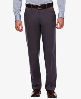 Haggar Men's Premium No Iron Khaki Flat Front Hidden Expandable Waist Dress Pants , dark gray