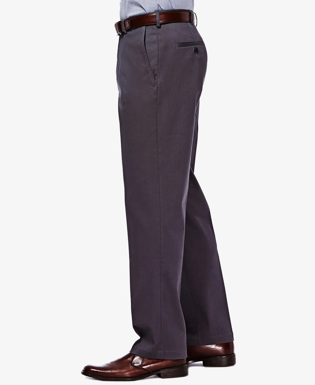 Haggar Men's Premium No Iron Khaki Flat Front Hidden Expandable Waist Dress Pants , dark gray