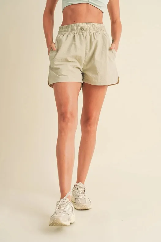 High Waisted Drawstring Shorts Beige