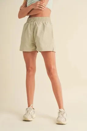 High Waisted Drawstring Shorts Beige