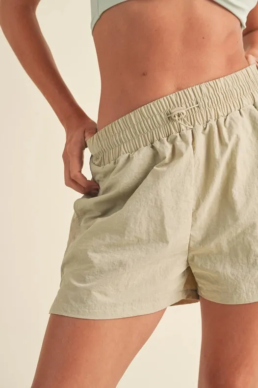 High Waisted Drawstring Shorts Beige