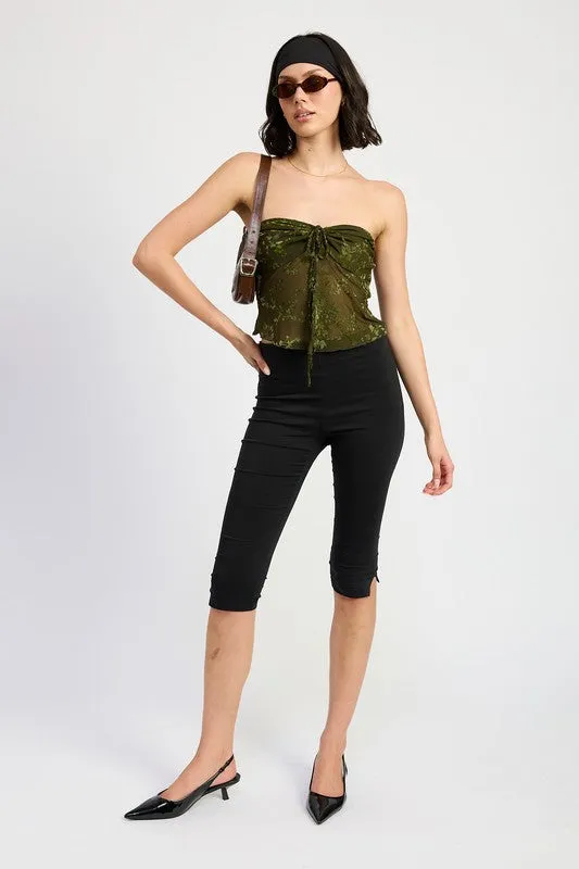 Hot Girl Floral Mesh Flyaway Tube Top In Olive