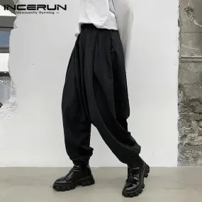 INCERUN New Fashion Men Pants Baggy Elastic Waist Solid Pleated Trousers Men Streetwear Harem Pants S4344400