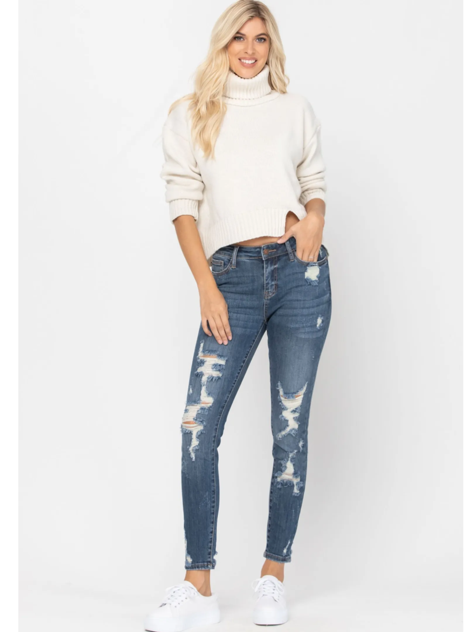 Judy Blue Midrise Heavy Destroy Skinny