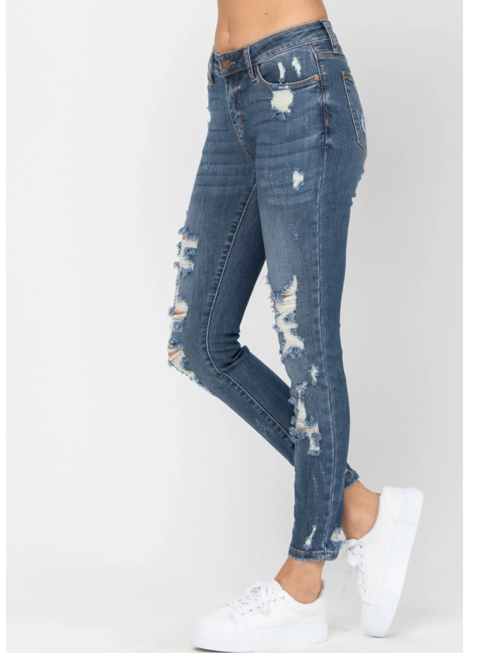 Judy Blue Midrise Heavy Destroy Skinny