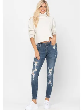 Judy Blue Midrise Heavy Destroy Skinny