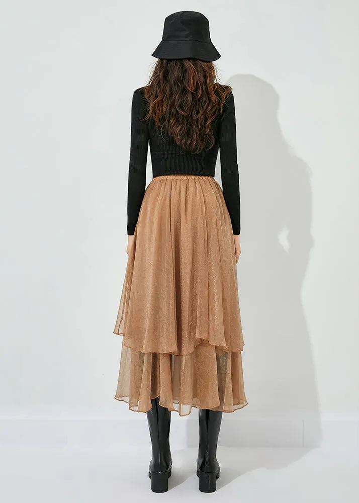 Khaki Layered Tulle A Line Skirts Exra Large Hem Oversized Summer LY0849