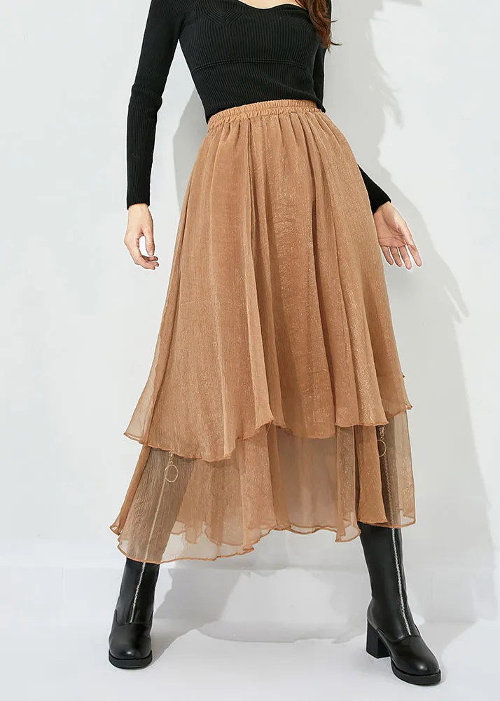 Khaki Layered Tulle A Line Skirts Exra Large Hem Oversized Summer LY0849