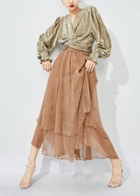 Khaki Layered Tulle A Line Skirts Exra Large Hem Oversized Summer LY0849