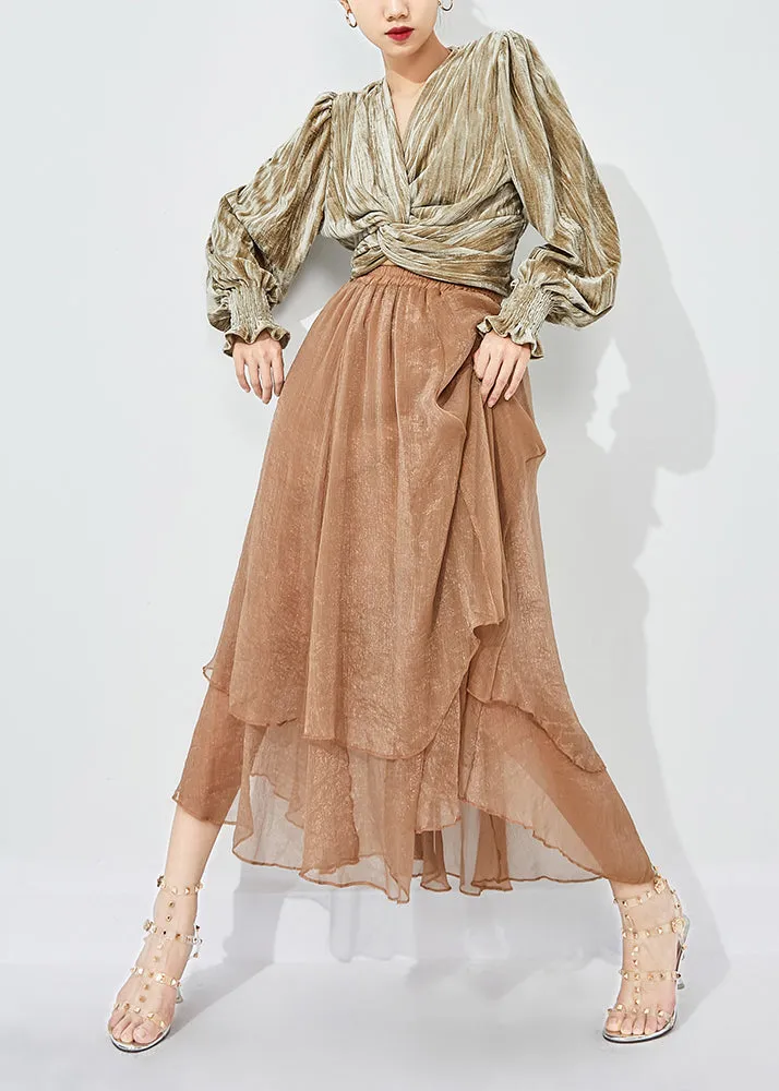 Khaki Layered Tulle A Line Skirts Exra Large Hem Oversized Summer LY0849
