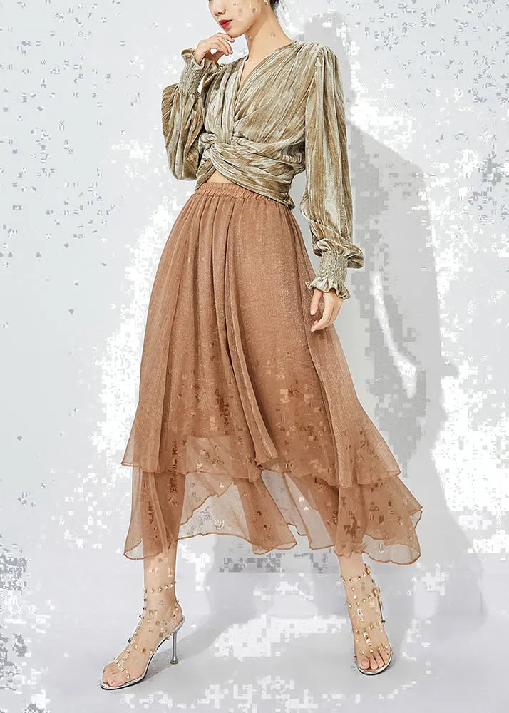 Khaki Layered Tulle A Line Skirts Exra Large Hem Oversized Summer LY0849