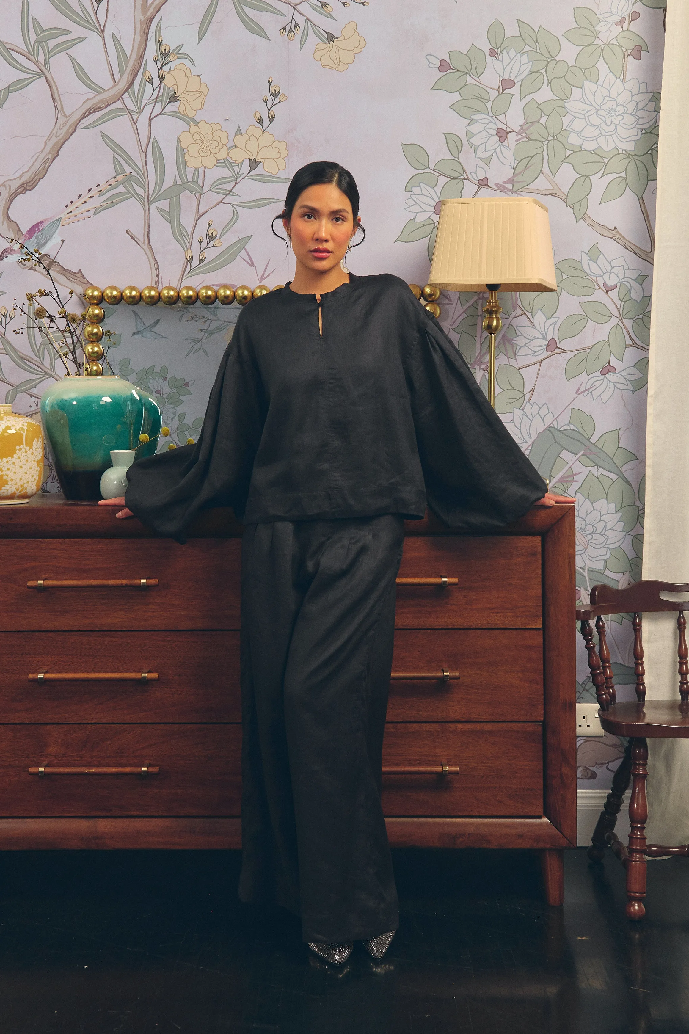 Lady Ramie Trousers in Onyx