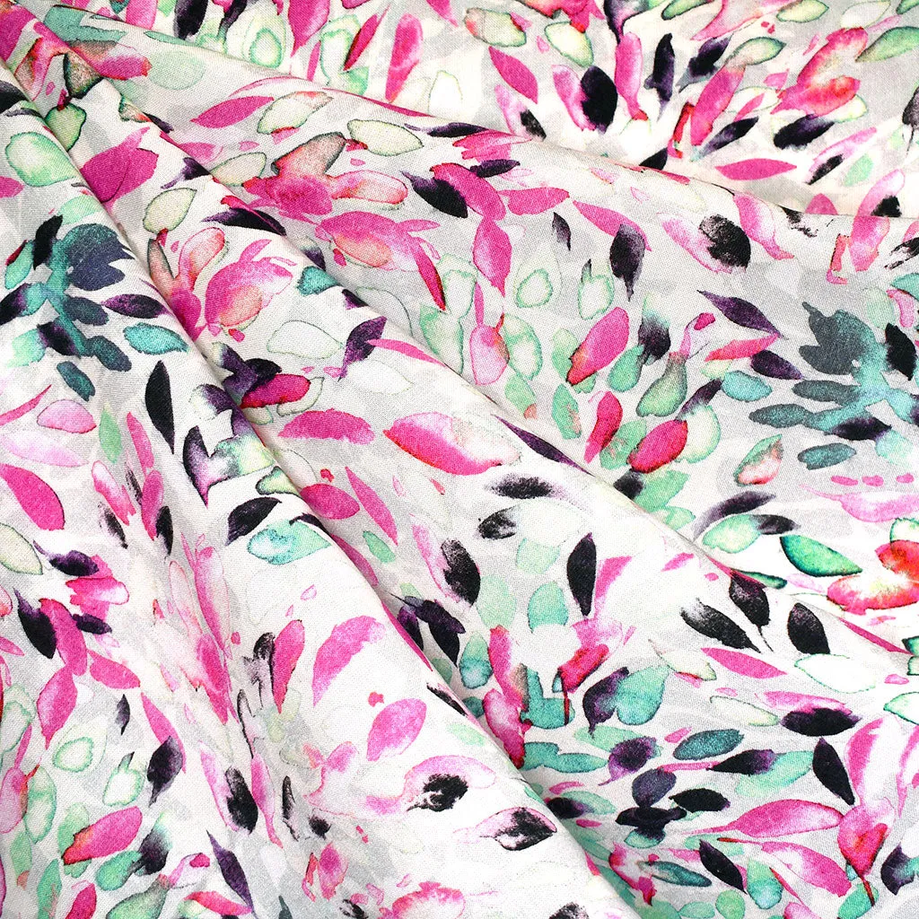 Layered Watercolor Petals Rayon Challis Pink/Mint SY