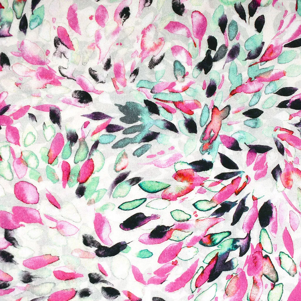 Layered Watercolor Petals Rayon Challis Pink/Mint SY